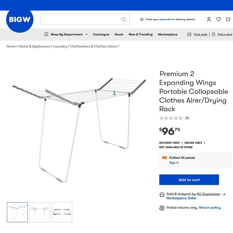 BigW Premium 2 Expanding Wings Portable Collapsable Clothes Airer/Drying Rack — photo 5