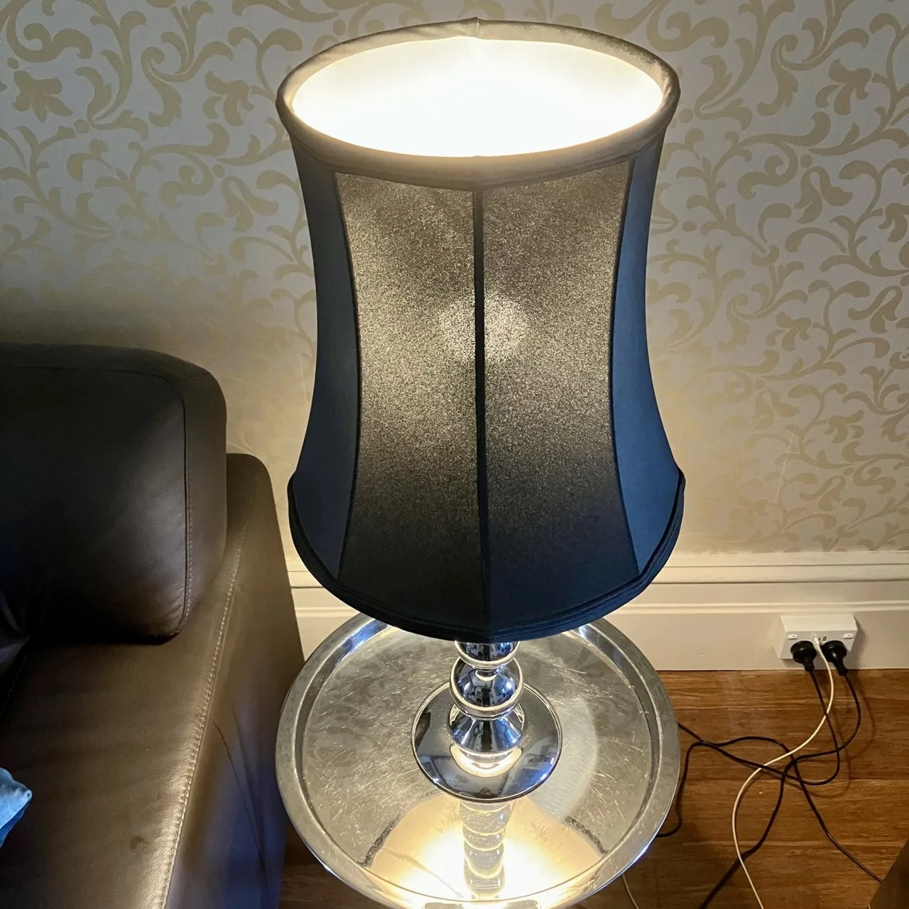 64CM Tall secondhand Black Silk and Chrome Side Table Lamp — photo 4