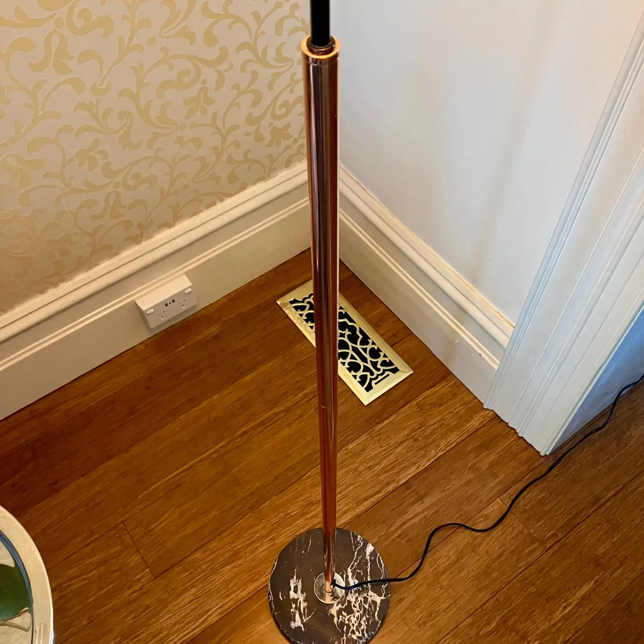 Luxe Mid-Century Glow – Rose Gold & Pink Fabric Shade Floor Lamp with Marble — photo 3