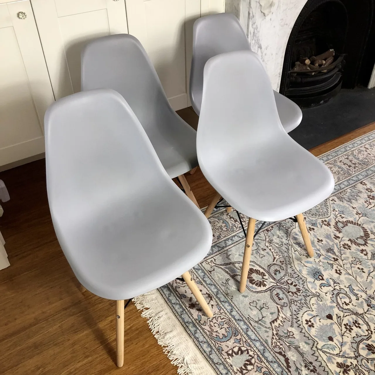 Set of 4 Light Grey Mid-Century Modern Dining Chairs – Beech Wood Legs — photo 5
