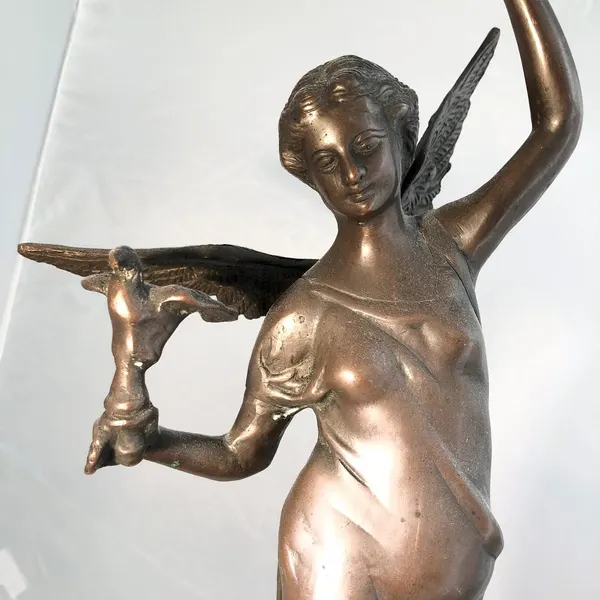 Antique French Bronze Winged Angel Statue with Dove – Art Nouveau