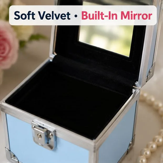 Blue Portable Velvet Lined Alloy Make Up Vanity Storage Cube 13cm — photo 2
