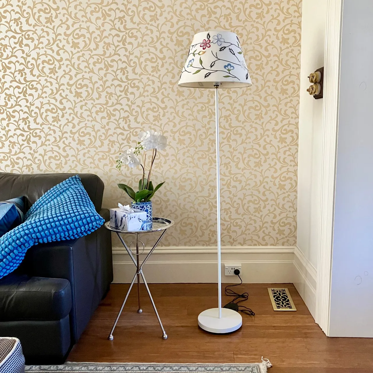 1990s Vintage Ikea ALVINE Parla Linen Floral Cone Shade Floor Lamp — photo 10