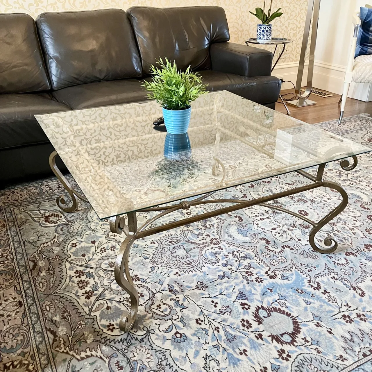 Hollywood Regency-style Iron & Glass Coffee Table 1m square — photo 8