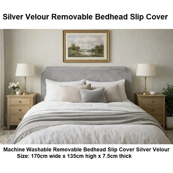 Luxurious Silver Velour Bedhead Slip Cover