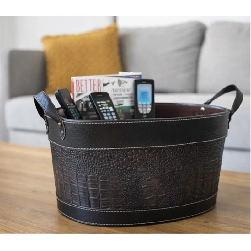 Brown Printed Mock-Croc-Leather-look storage container — photo 3