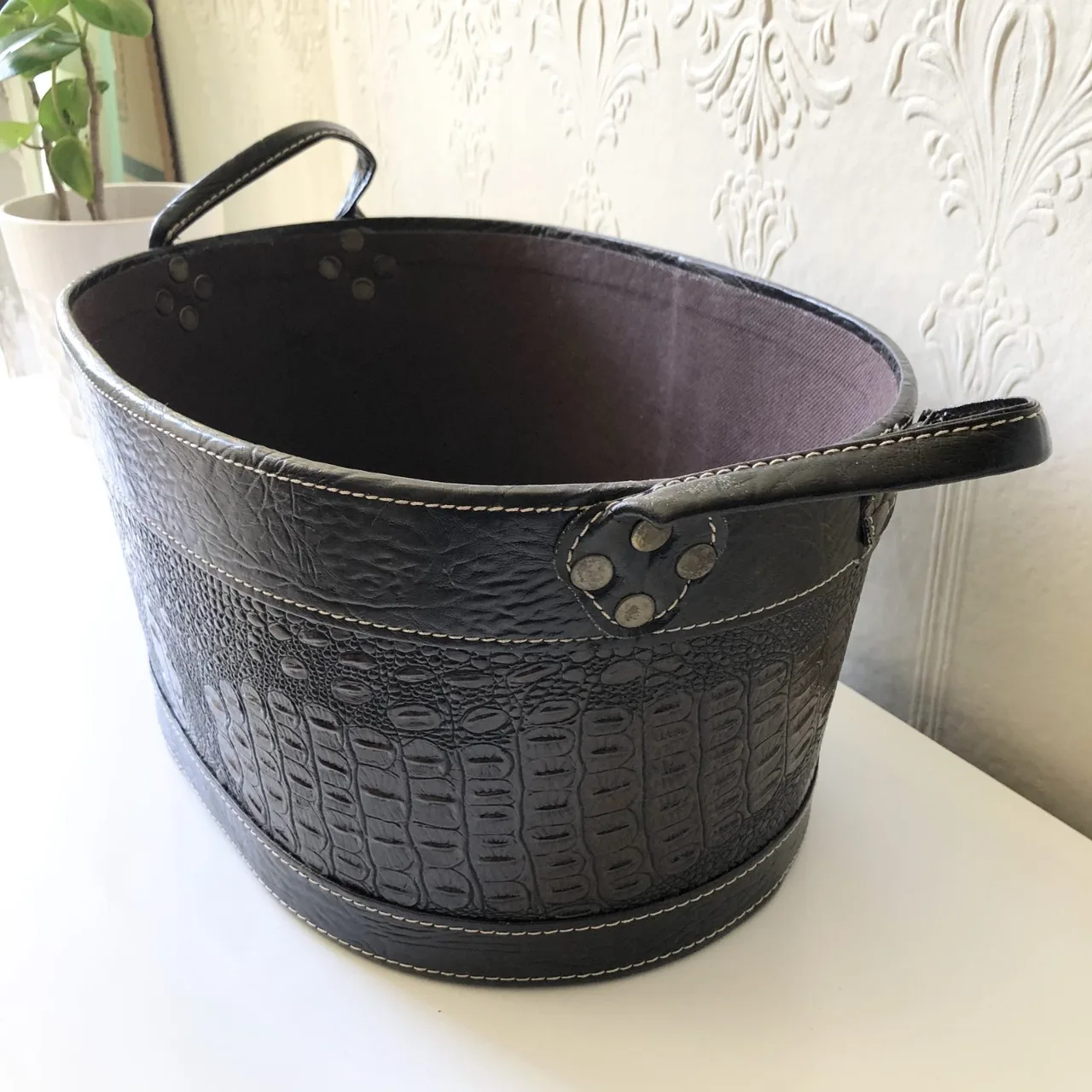 Brown Printed Mock-Croc-Leather-look storage container — photo 8