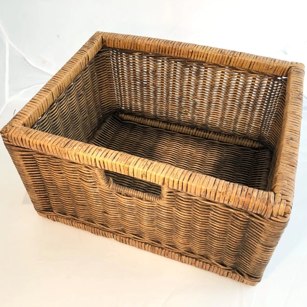 One Heavy Duty Rattan Utility Storage Basket with Handle — photo 2