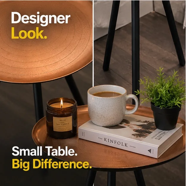 Copper & Black Jodhpur Tripod Bedside / Side Table — photo 3