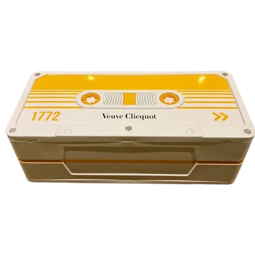Empty White and Yellow Tin Storage Organiser Box — photo 2