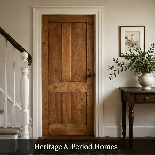 Original 1872 Solid Baltic Pine Door, Hinges and Deadbolt