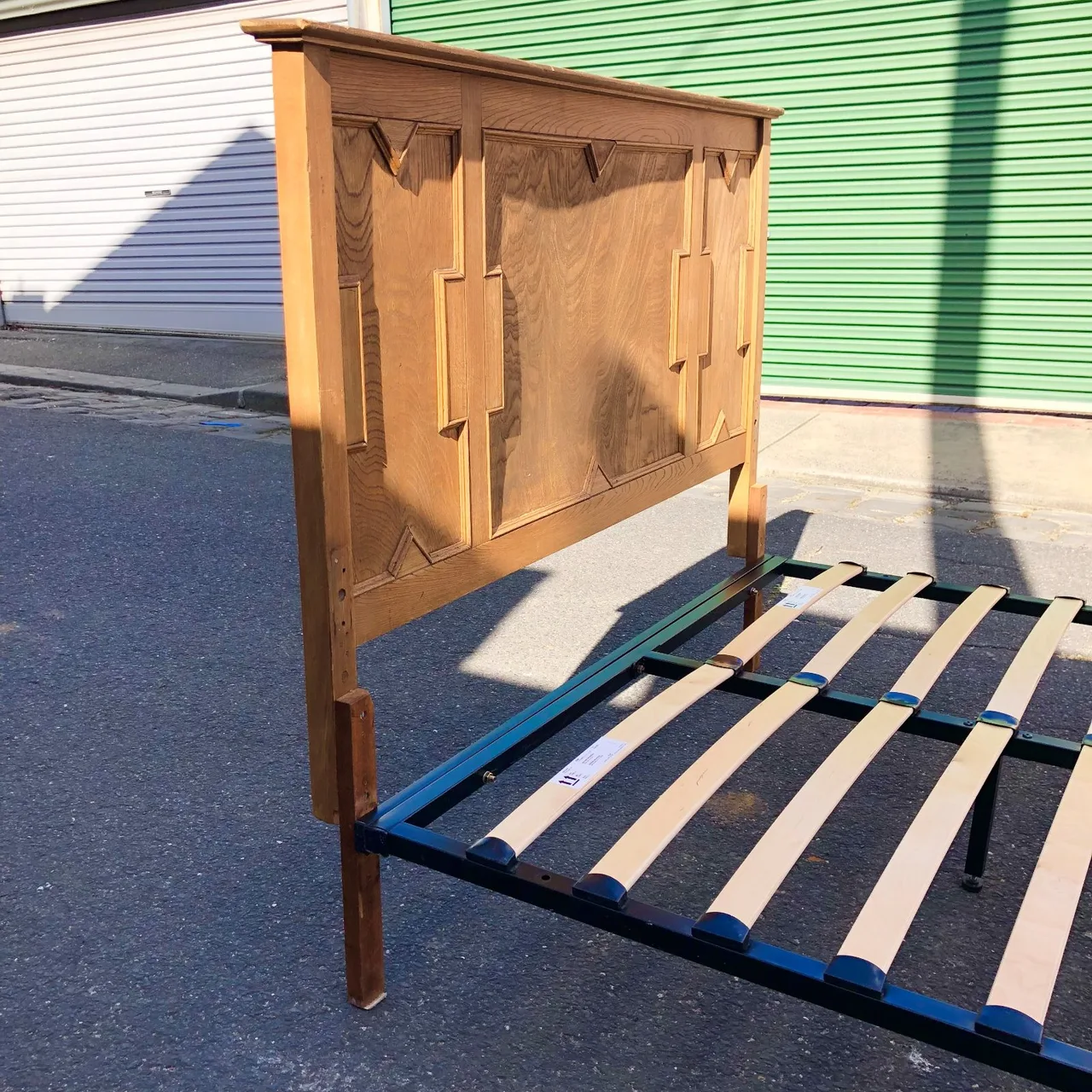 Antique French Oak Crown-Cut Double Bed With New Platform Base — photo 7