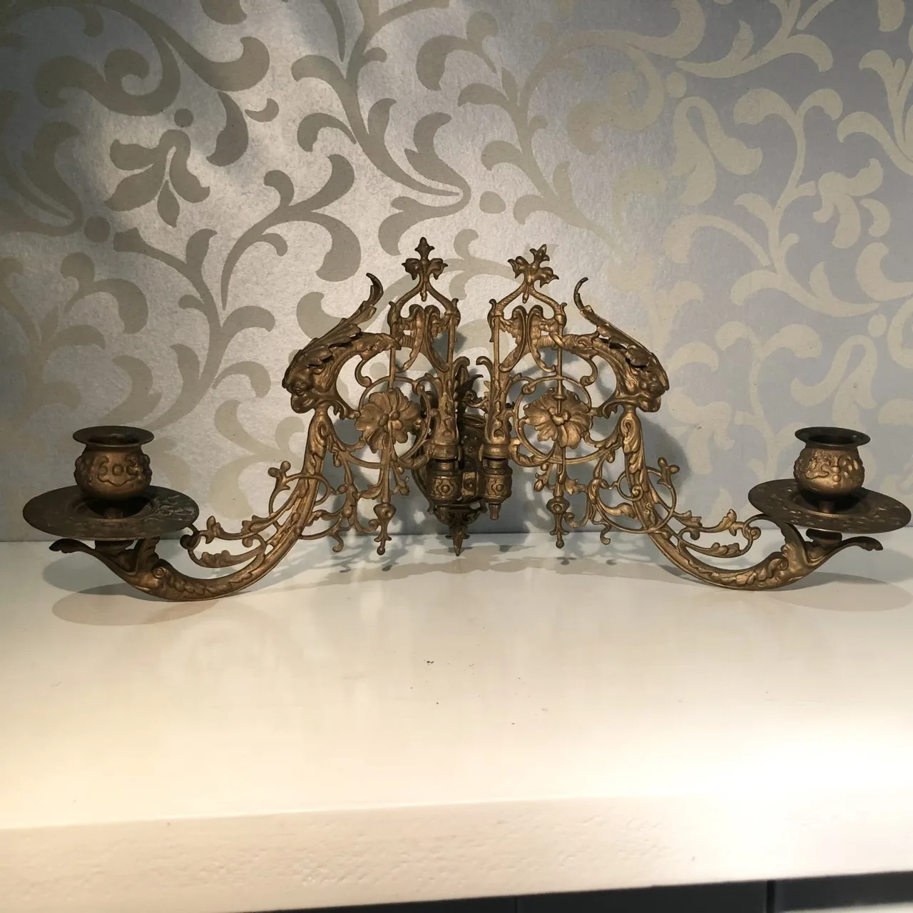 Vintage Double Arm Neoclassical Bronze Candle Sconces — photo 2