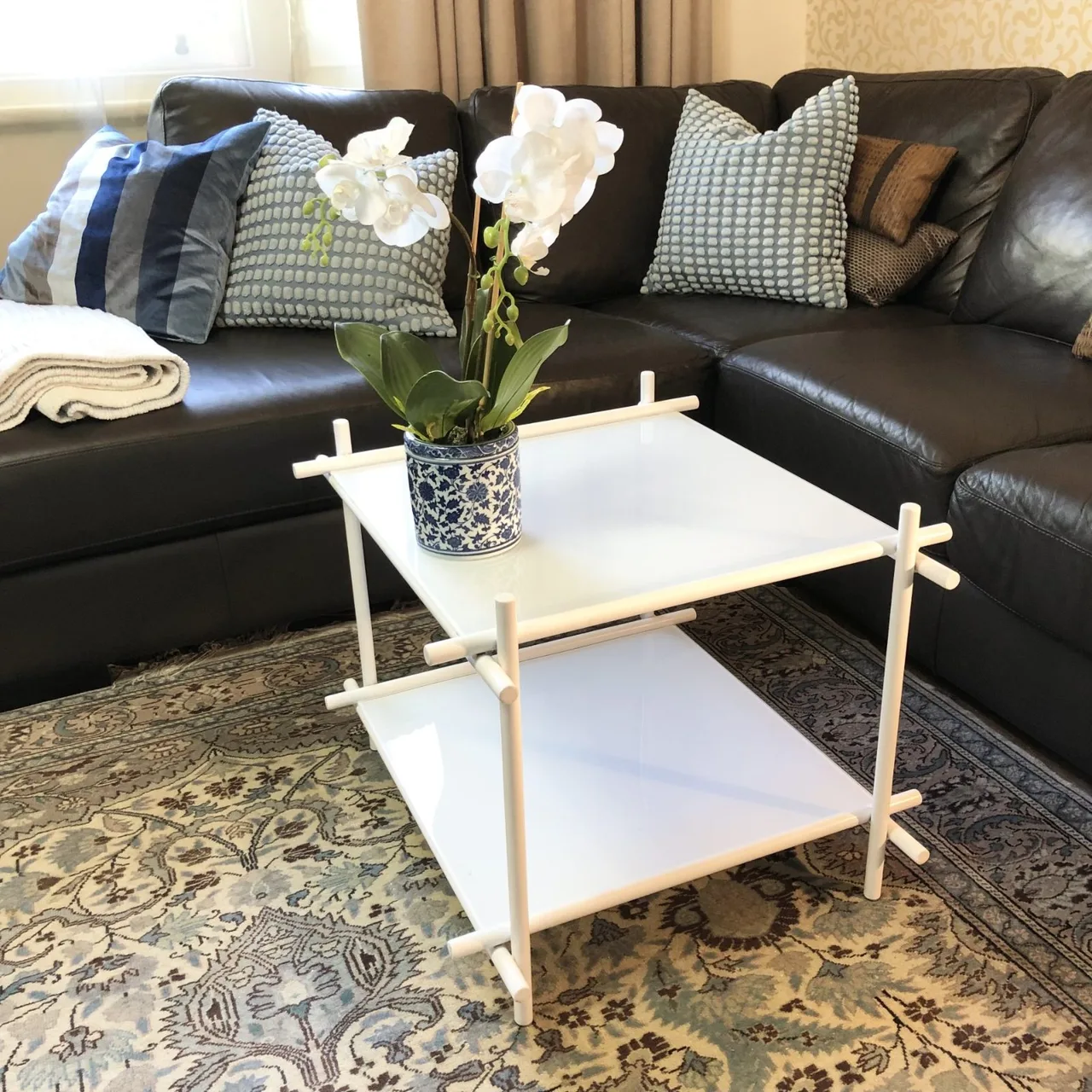 White Glass & Steel Stick Coffee Table – Designer Style — photo 2
