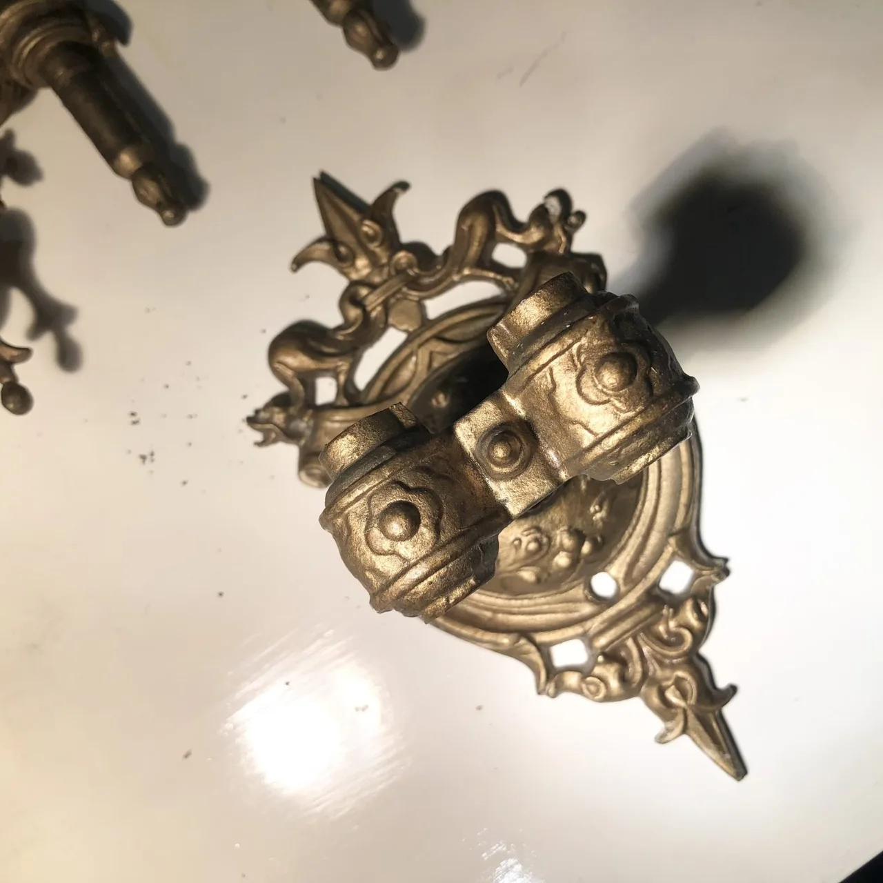 Vintage Double Arm Neoclassical Bronze Candle Sconces — photo 5