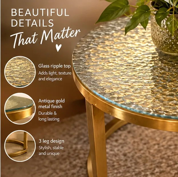 60cm Gold Glass Coffee Table | Chloe Rippled Glass – photo 4