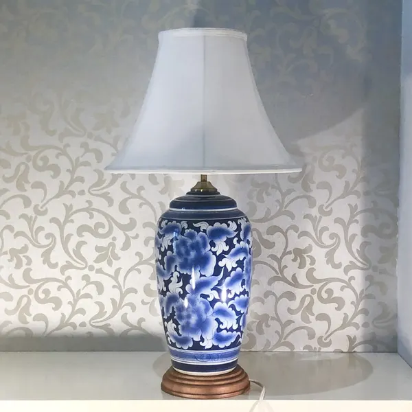 Blue & White Floral Ceramic Table Lamp – Statement Piece