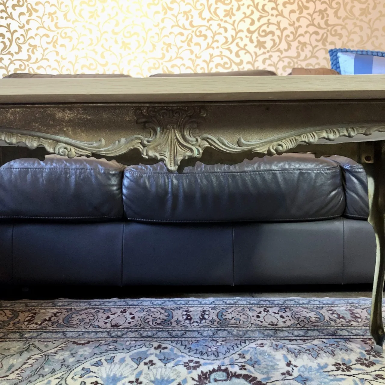 French Louis XV-style Brass & Oak Look Coffee Table — photo 3