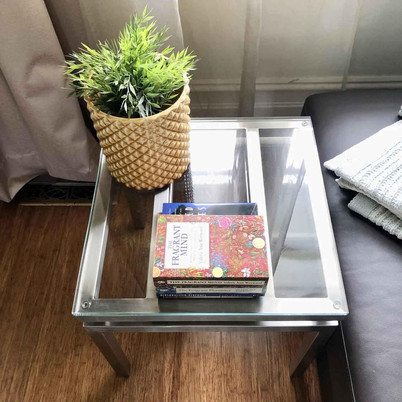 Modernist Glass Top & Steel Cube Base Side Table 50cm x 50cm x 49cm — photo 6
