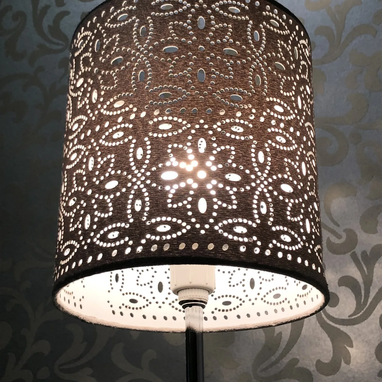 Polished Chrome Slender Table Lamp with a Pierced Shade — photo 2