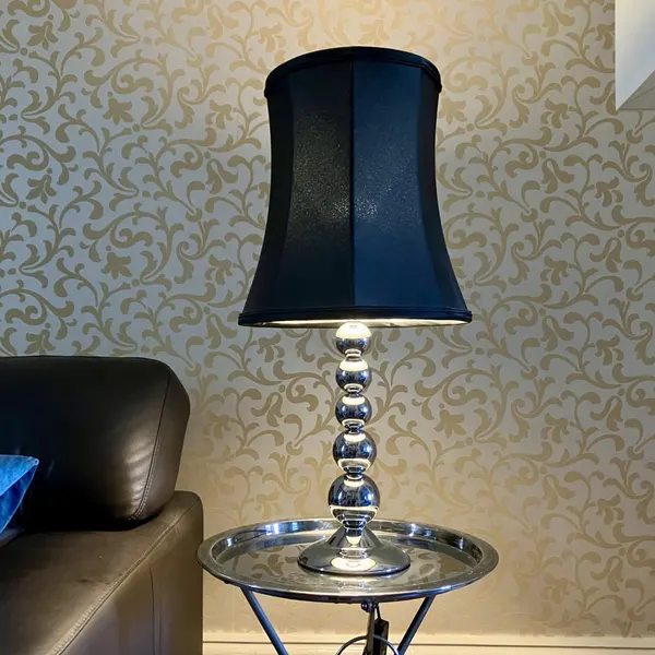 64CM Tall secondhand Black Silk and Chrome Side Table Lamp