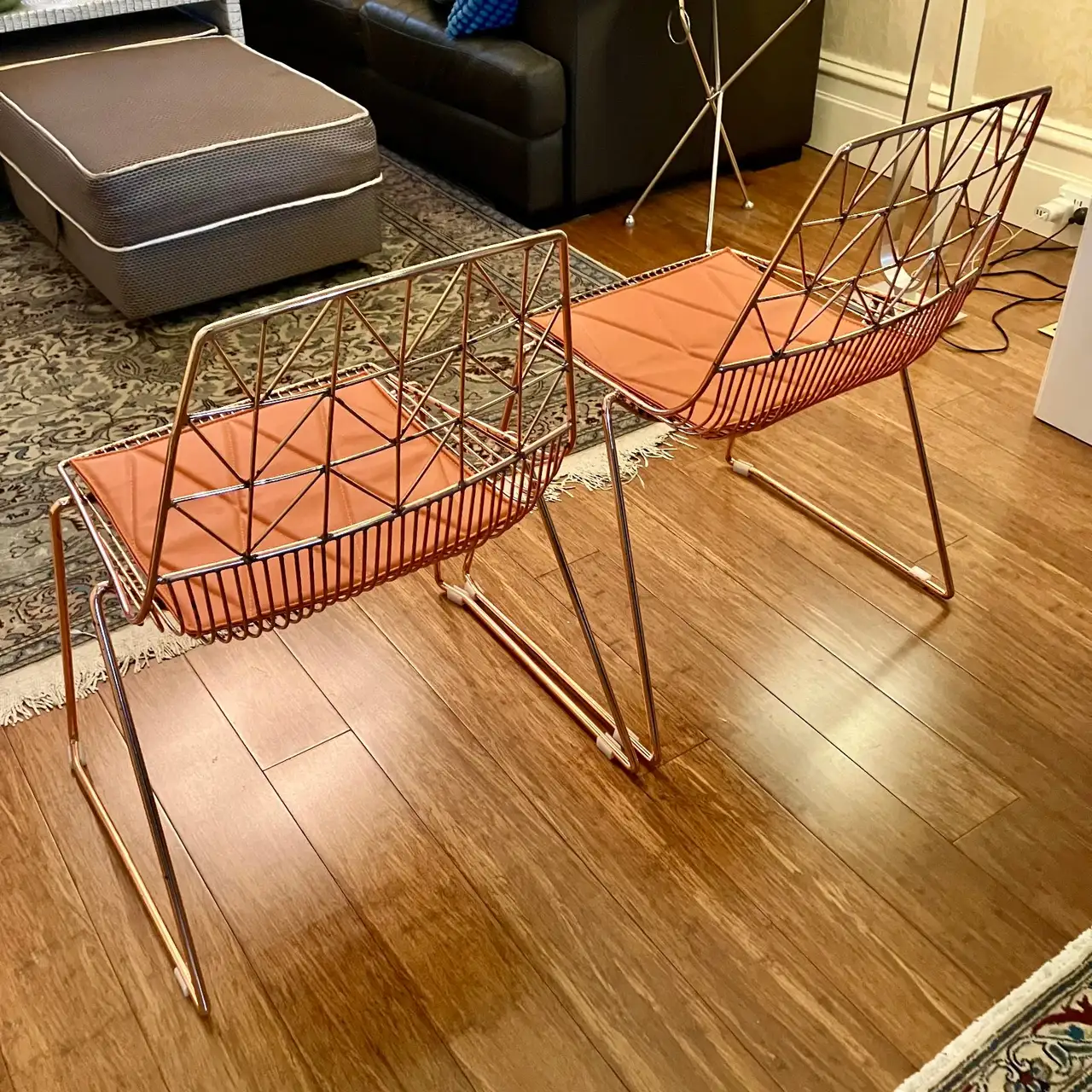 gently used Pair of MCM Rose Gold Wire Dining Chairs – Stylish Stackable Retro – photo 7