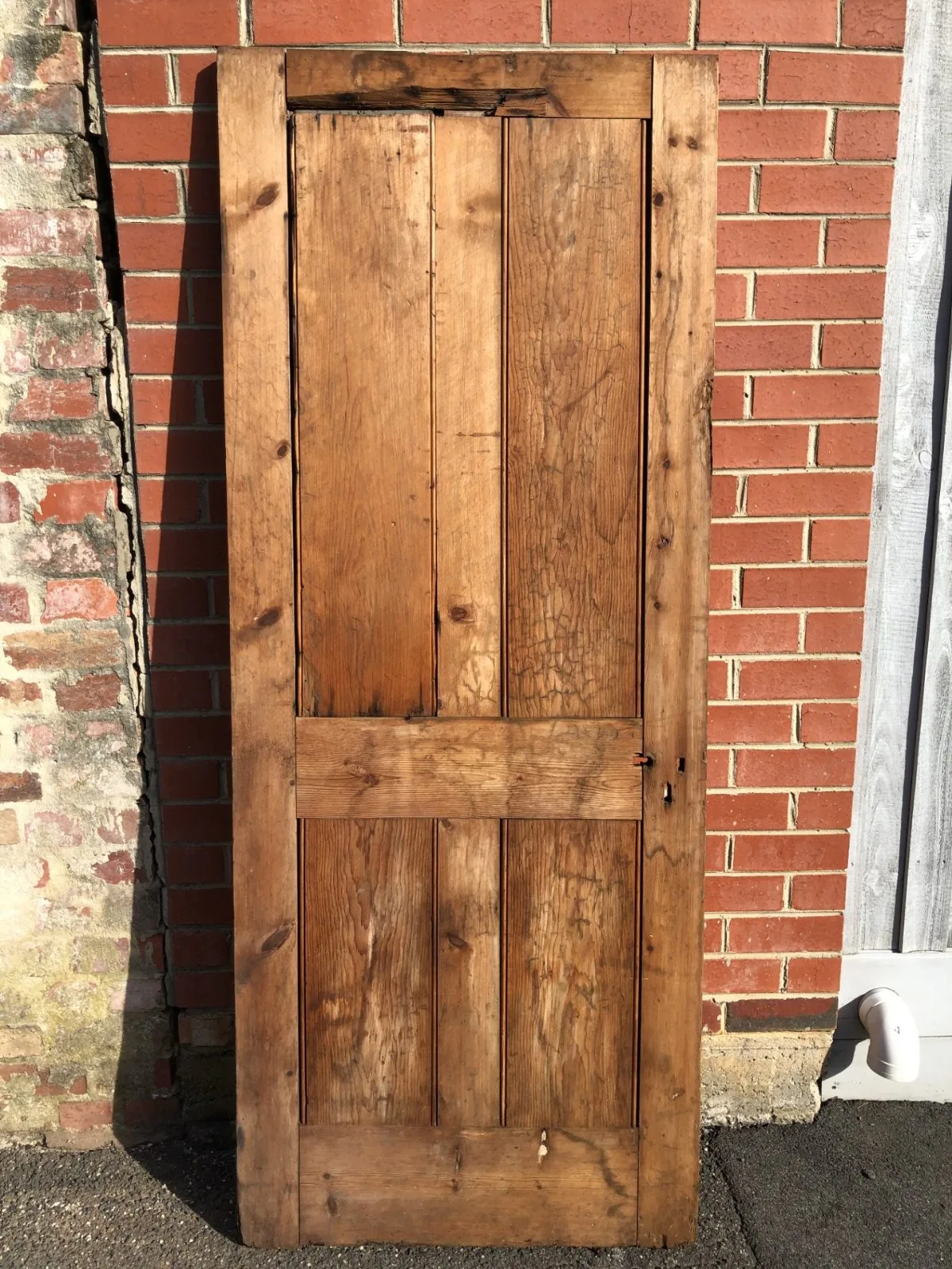 Original 1872 Solid Baltic Pine Door, Hinges and Deadbolt — photo 4