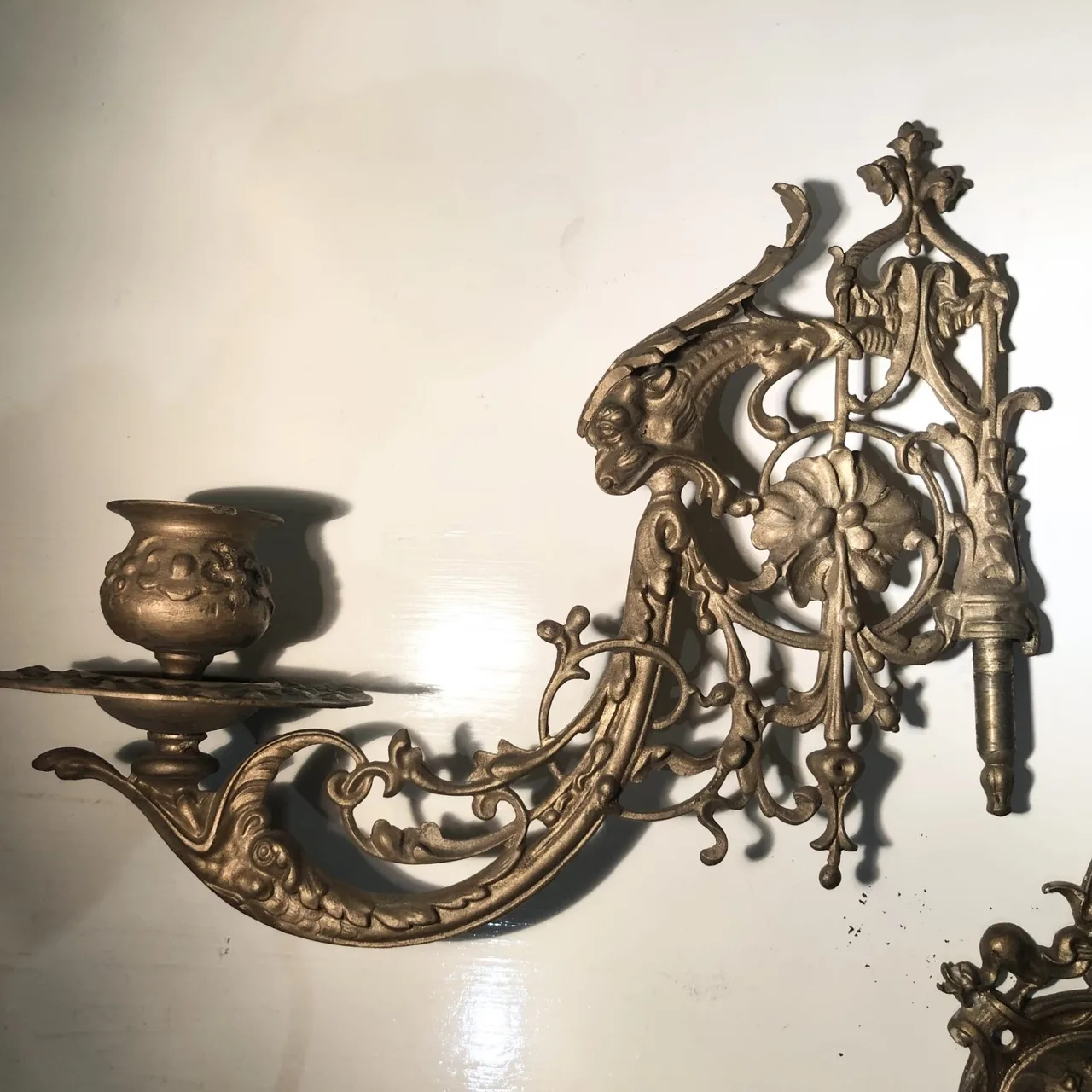 Vintage Double Arm Neoclassical Bronze Candle Sconces — photo 4