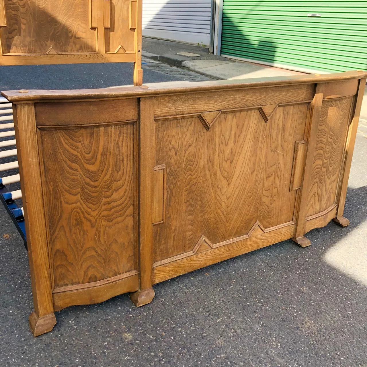Antique French Oak Crown-Cut Double Bed With New Platform Base — photo 4