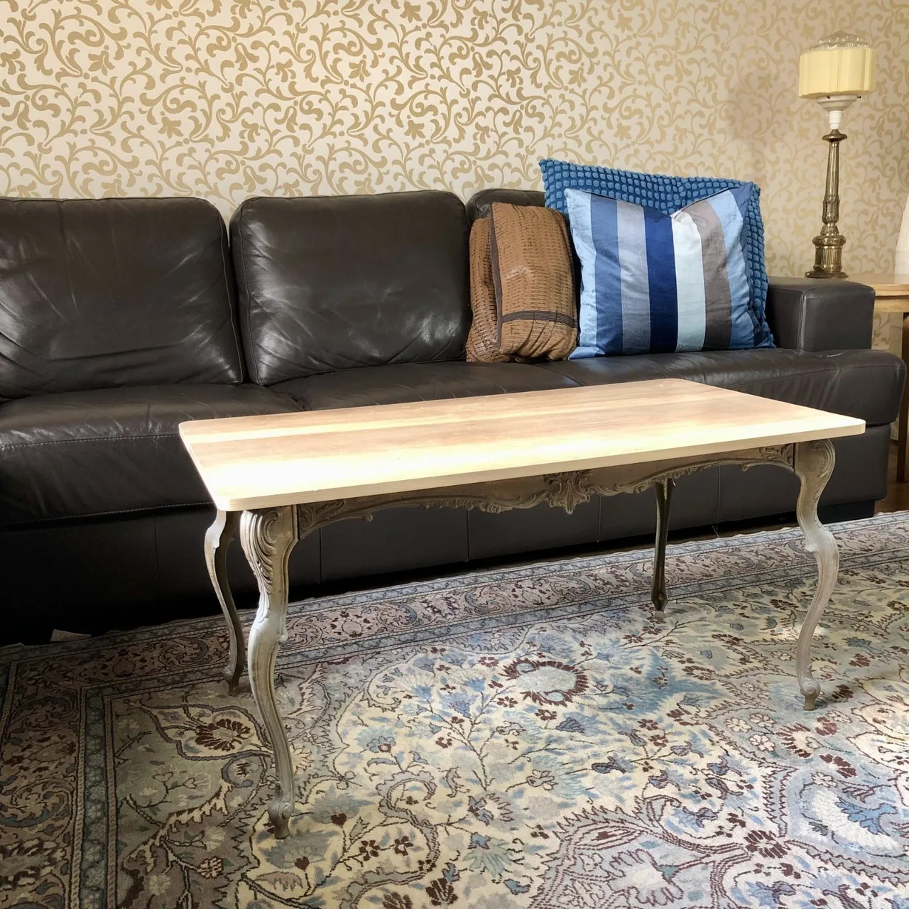 French Louis XV-style Brass & Oak Look Coffee Table — photo 6