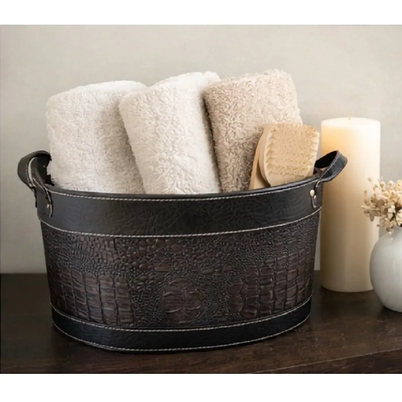 Brown Printed Mock-Croc-Leather-look storage container — photo 5