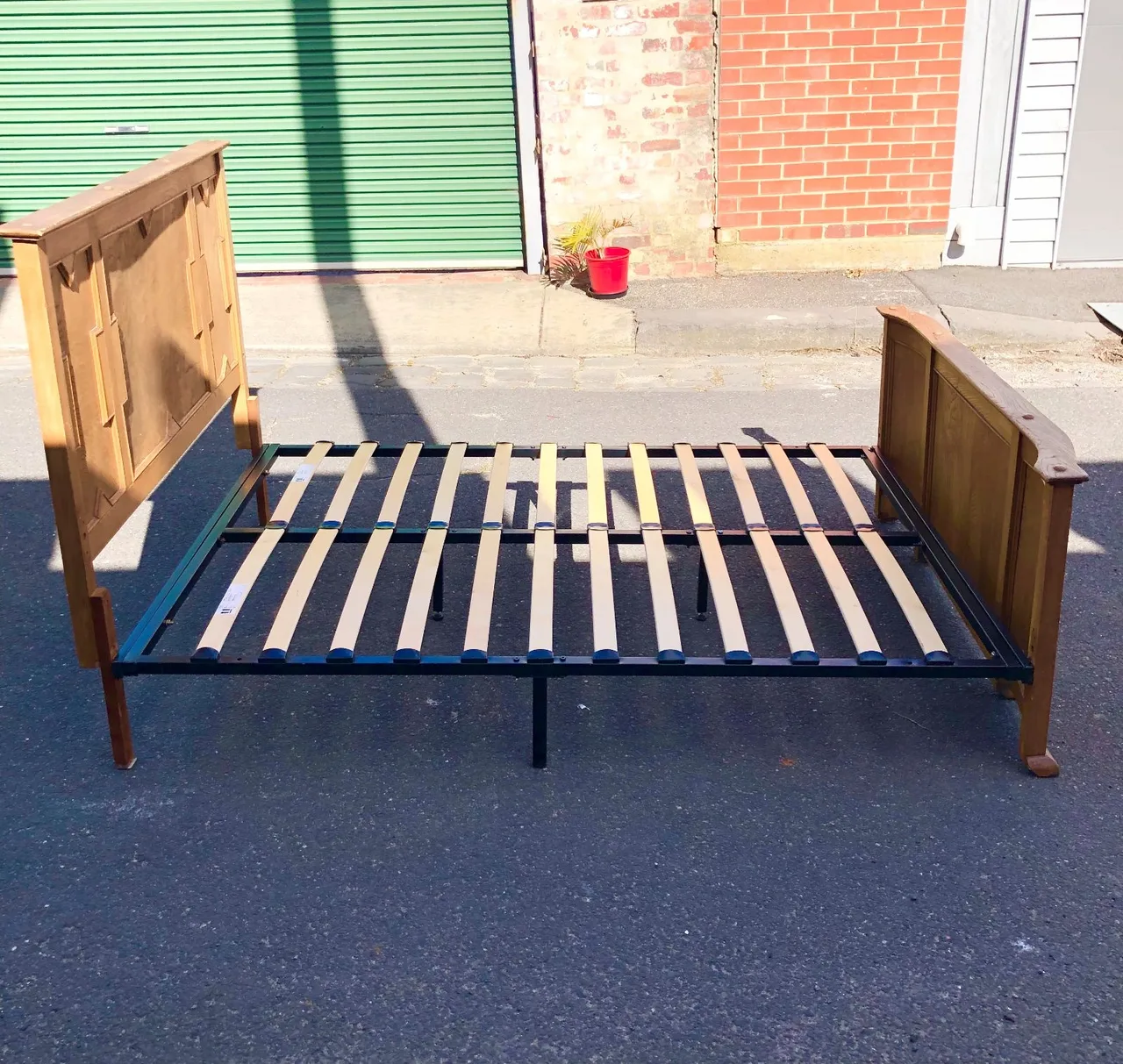 Antique French Oak Crown-Cut Double Bed With New Platform Base — photo 6