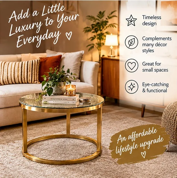 60cm Gold Glass Coffee Table | Chloe Rippled Glass – photo 8