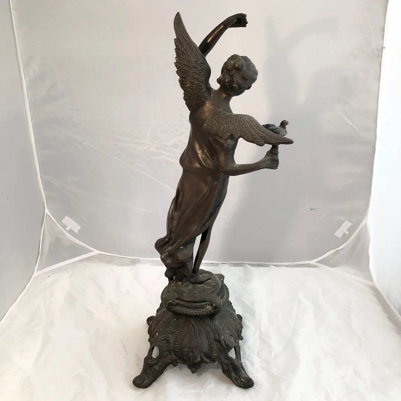 Antique French Bronze Winged Angel Statue with Dove – Art Nouveau — photo 3