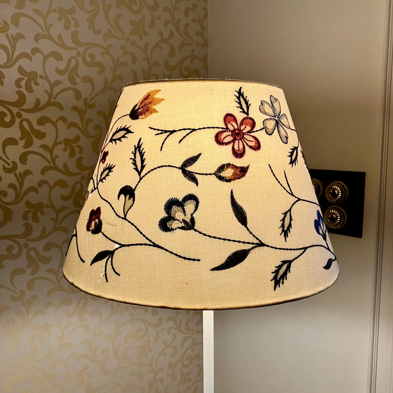 1990s Vintage Ikea ALVINE Parla Linen Floral Cone Shade Floor Lamp — photo 4