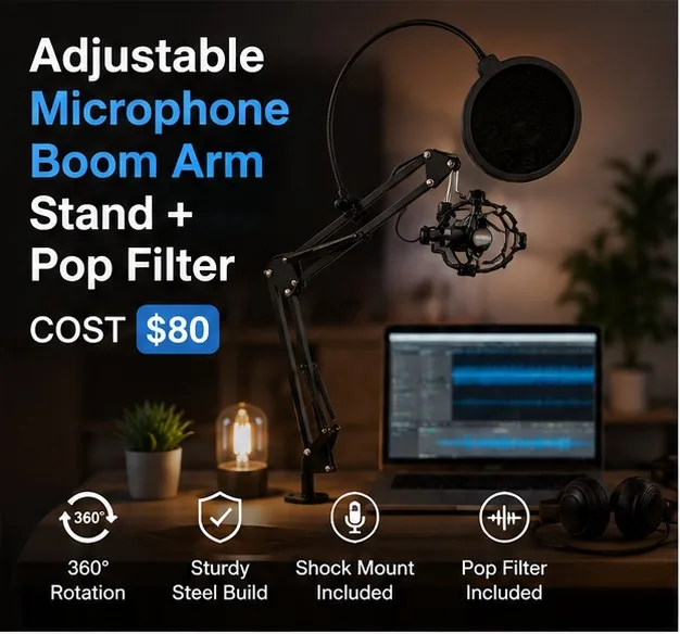 Adjustable Microphone Suspension Boom Arm Stand + Pop Filter — photo 7