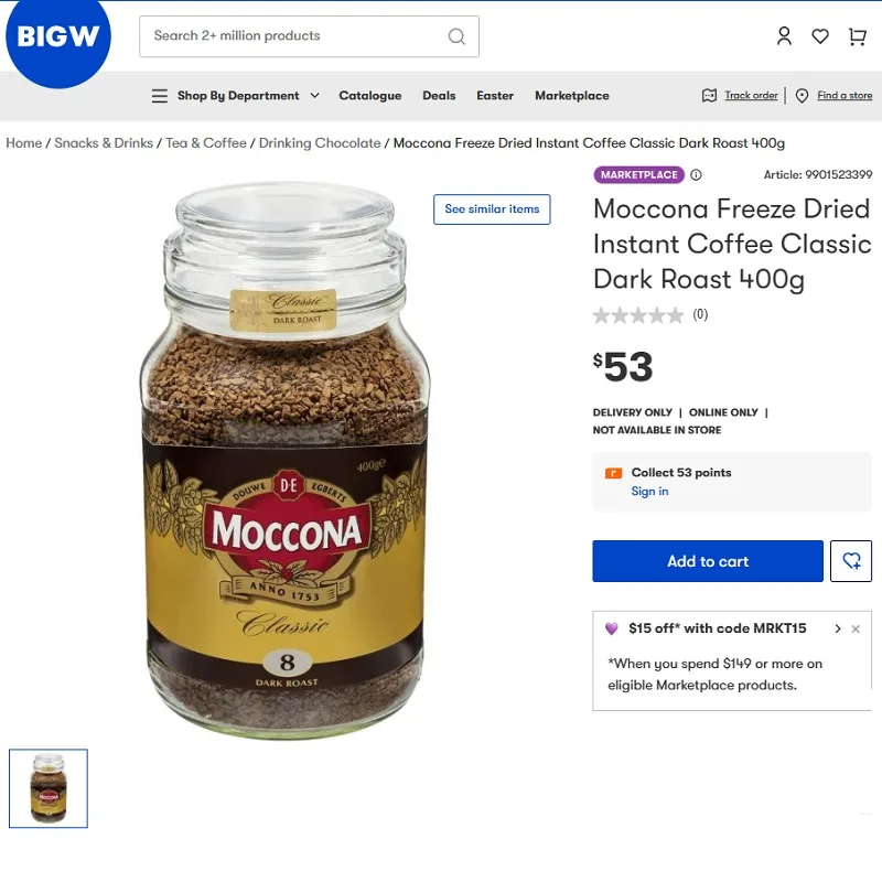 Unopened Moccona Freeze Dried Instant Classic Dark Roast Coffee 400g — photo 5