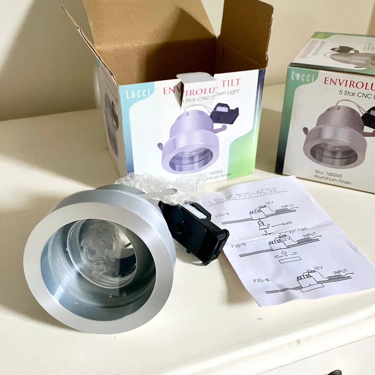 Pair UNSUED Aluminium Lucci Envirolux Tilt 5 Star CNC Down Lights — photo 2