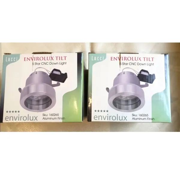 Pair UNSUED Aluminium Lucci Envirolux Tilt 5 Star CNC Down Lights