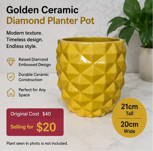 Golden Ceramic Diamond Pineapple-shaped Planter Pot — photo 2