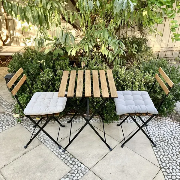 Hardwood 3-Piece Outdoor Folding Table, Chairs & Cushions
