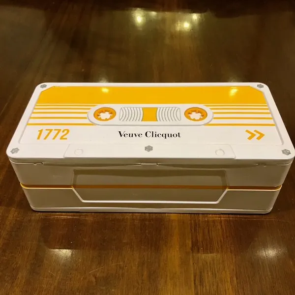Empty White and Yellow Tin Storage Organiser Box