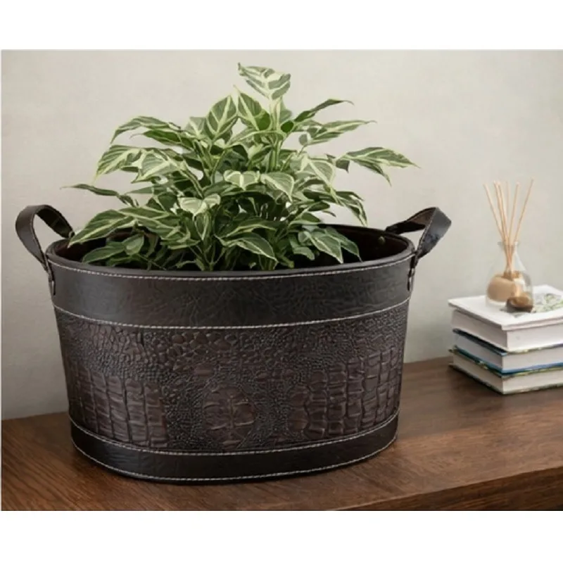 Brown Printed Mock-Croc-Leather-look storage container — photo 7
