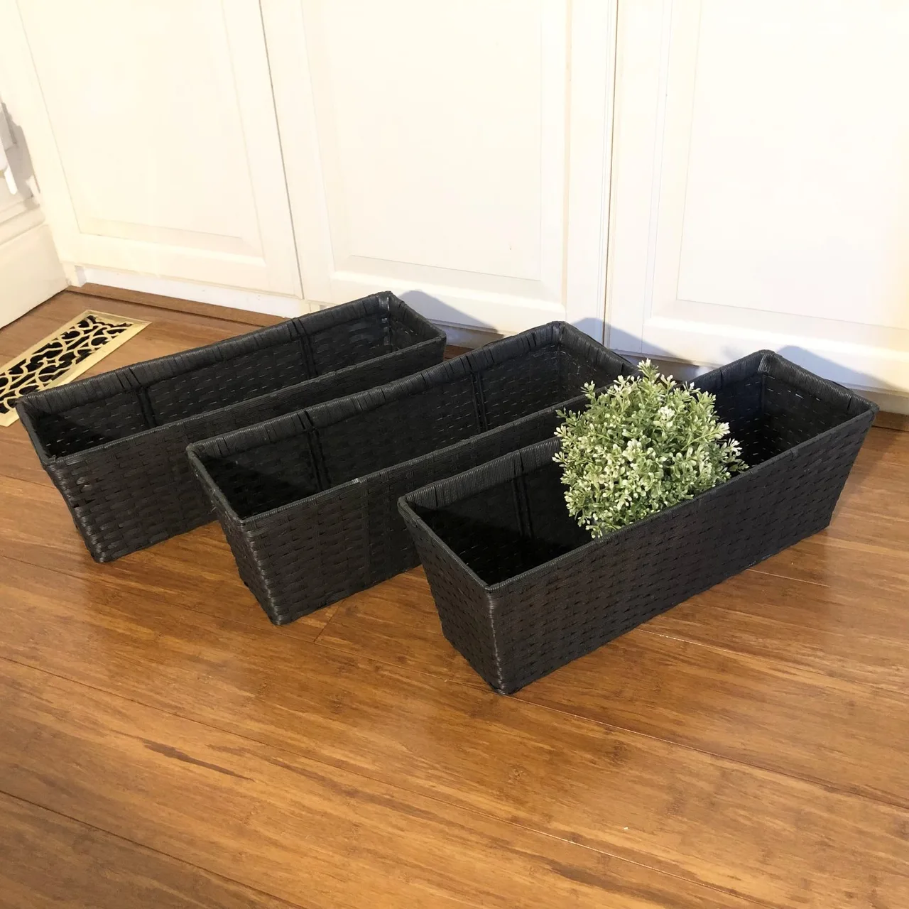 Set of 3 Rattan-Style Window Box Planters – Dark Brown PVC Balcony — photo 2