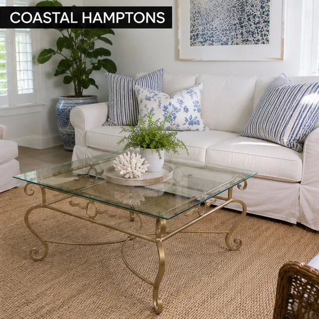 Hollywood Regency-style Iron & Glass Coffee Table 1m square — photo 3