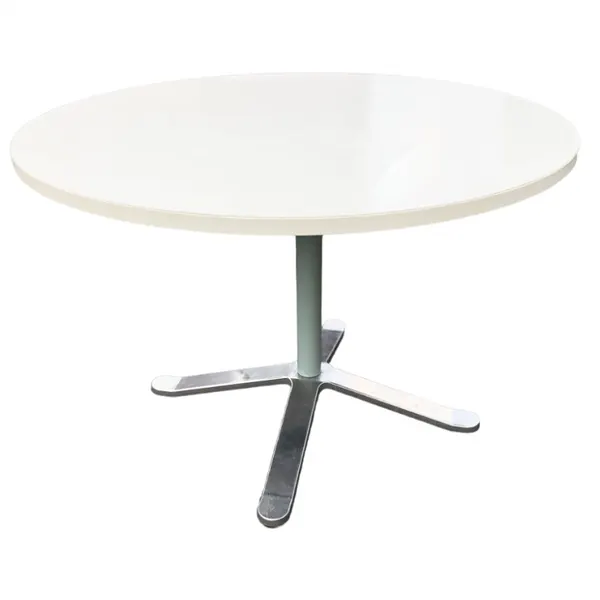 6-Seater Boomerang-Leg White and Silver Round Dining Table is 110cm