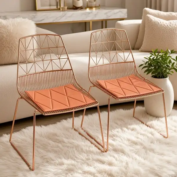 gently used Pair of MCM Rose Gold Wire Dining Chairs – Stylish Stackable Retro