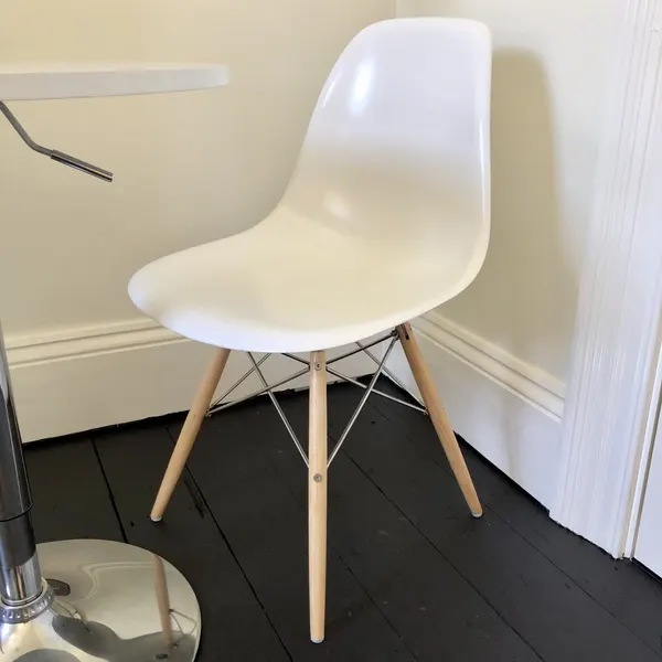 One White James Wood Chair Chrome Edition