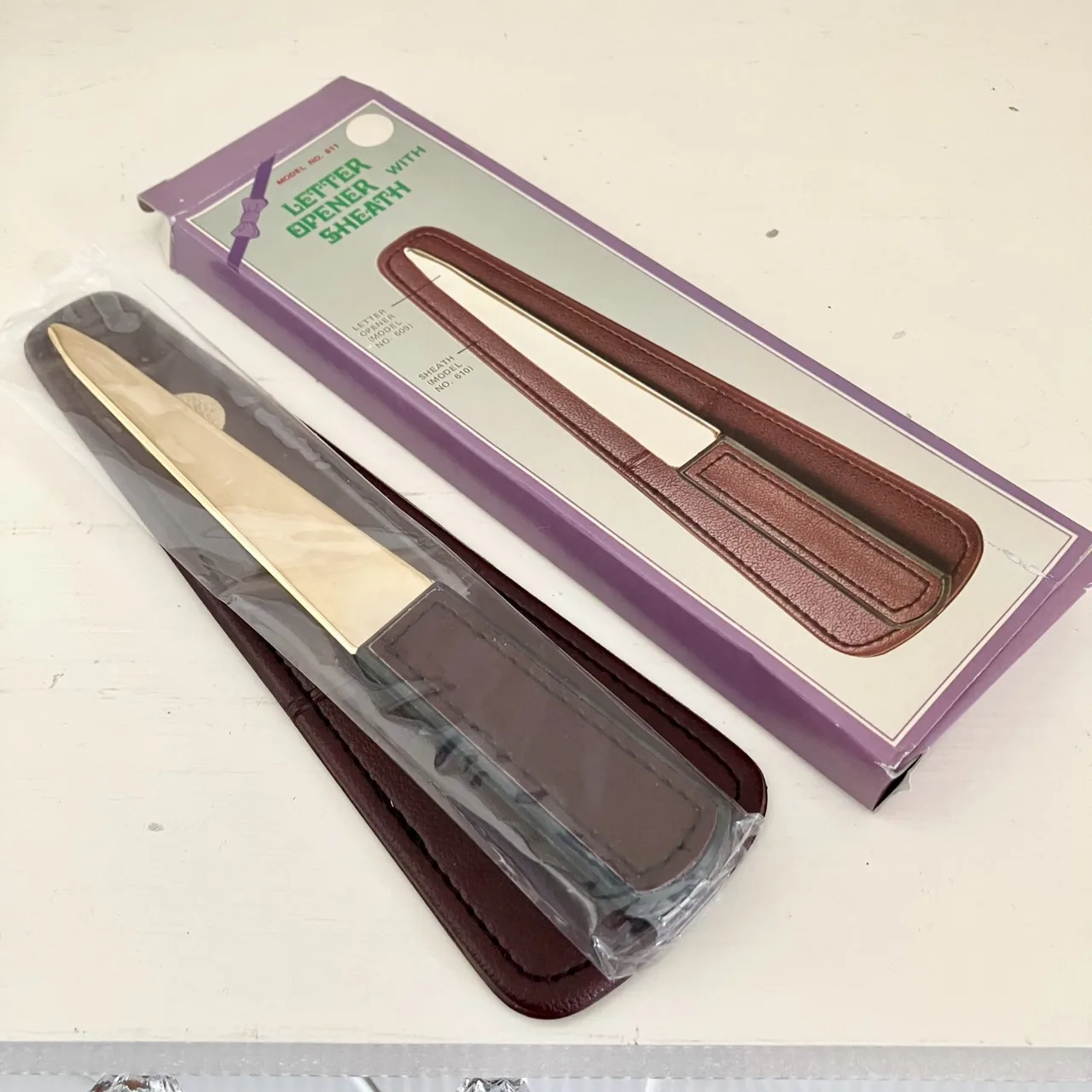 Vintage Telecom Australia Leather Sheathed Brass Letter Opener – Unused — photo 4