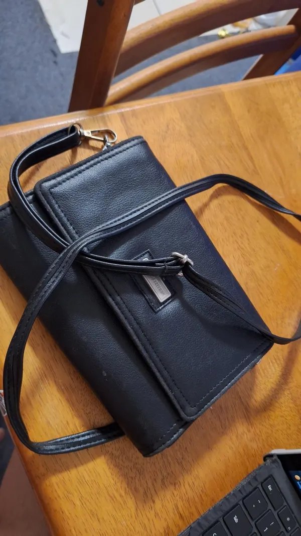 Black faux leather shoulder bag